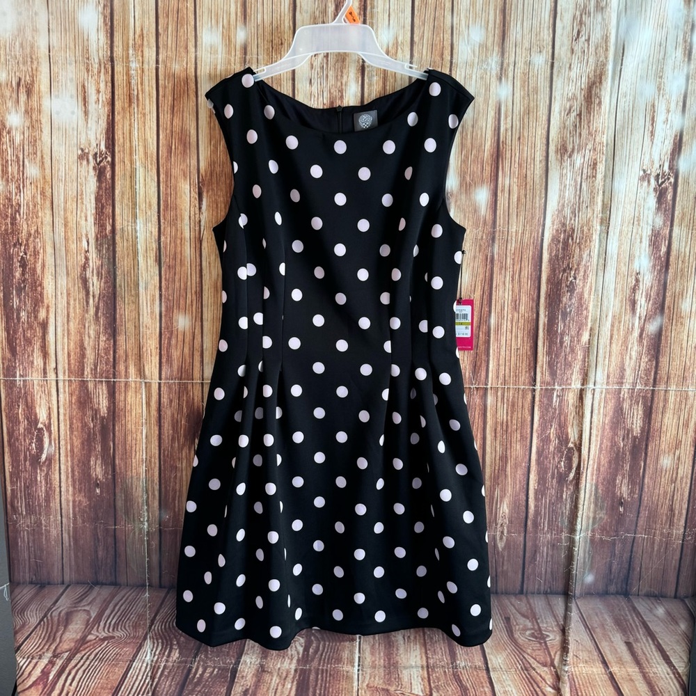 Polka Dot Sleeveless Dress - Black and White - Picture 4 of 14
